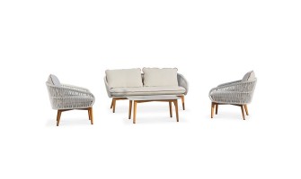 Salon bas de jardin 5 places en aluminium imitation bois - CUZCO