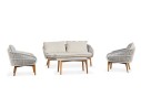 Salon bas de jardin CUZCO 5 places en aluminium imitation bois et corde tissée - BLANC