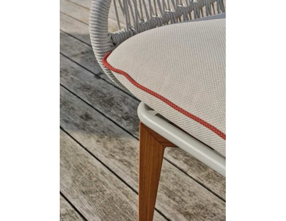 Salon bas de jardin CUZCO 5 places en aluminium imitation bois et corde tissée - BLANC