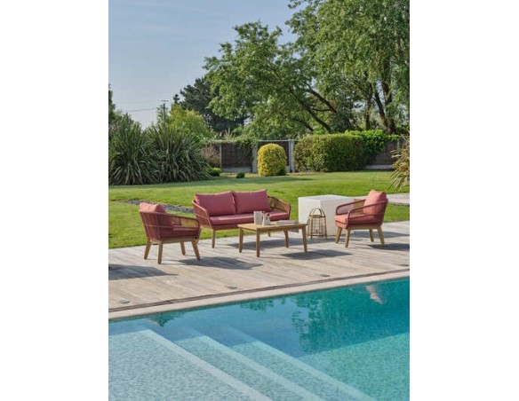 salon de jardin bas bohème terracotta en bois d'acacia 4 personnes