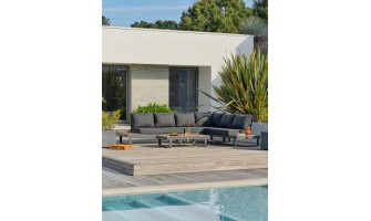 Salon de jardin d'angle 6 places en teck et aluminium - ALICANTE | Élégance et confort extérieur
