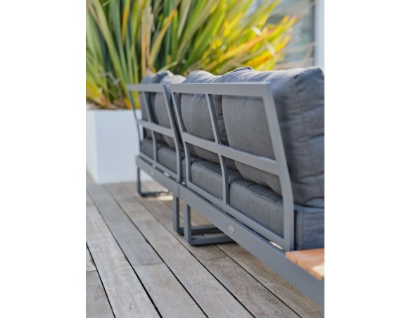 Salon de jardin d'angle 6 places en teck et aluminium - ALICANTE | Élégance et confort extérieur