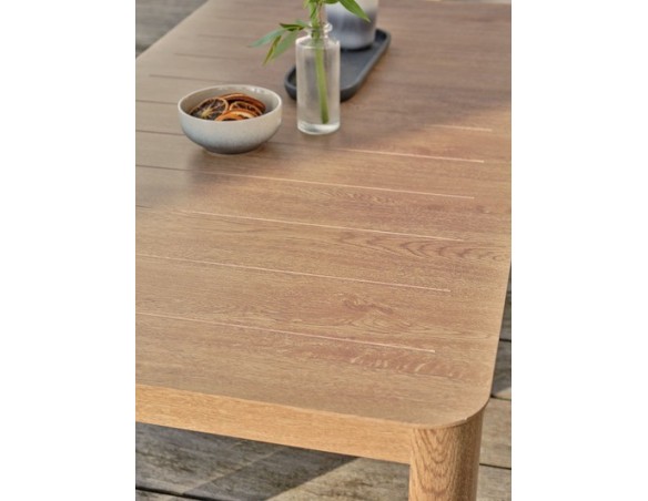 Salon bas de jardin GOYA 5 places en aluminium imitation bois - GRIS