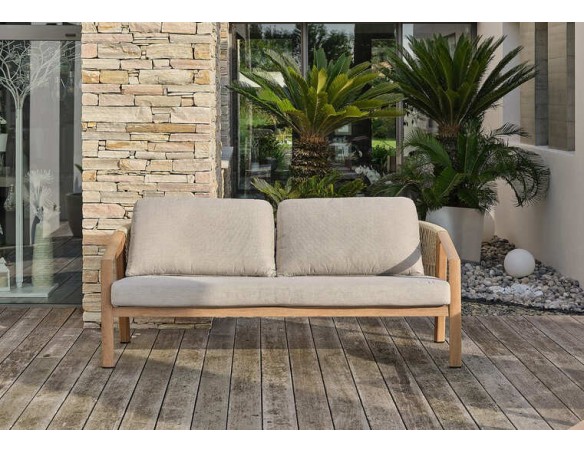 Salon bas de jardin GOYA 5 places en aluminium imitation bois - GRIS