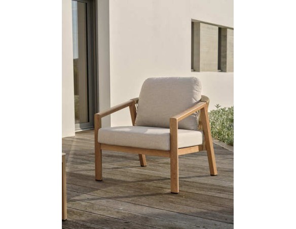 Salon bas de jardin GOYA 5 places en aluminium imitation bois - GRIS