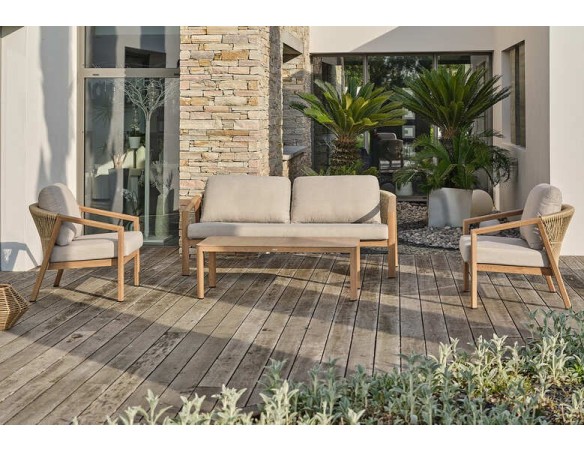 Salon bas de jardin GOYA 5 places en aluminium imitation bois - GRIS
