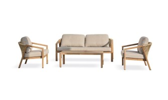 Salon bas de jardin GOYA 5 places en aluminium imitation bois - GRIS