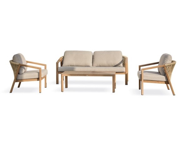 Salon bas de jardin GOYA 5 places en aluminium imitation bois - GRIS