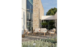 Salon bas de jardin GOYA 5 places en aluminium imitation bois - GRIS