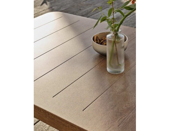 Salon bas de jardin GOYA 5 places en aluminium imitation bois - GRIS