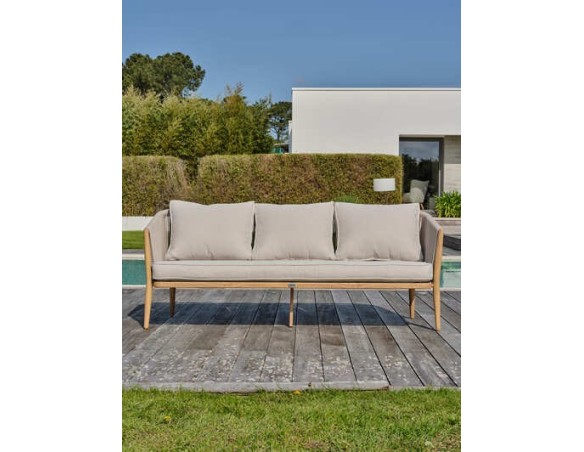 Salon bas de jardin IBARRA 5 places en aluminium imitation bois et corde tissée - ECRU