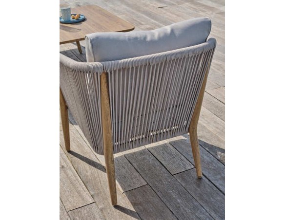 Salon bas de jardin IBARRA 5 places en aluminium imitation bois et corde tissée - ECRU
