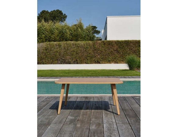 Salon bas de jardin IBARRA 5 places en aluminium imitation bois et corde tissée - ECRU