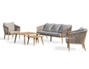 Salon bas de jardin IBARRA 5 places en aluminium imitation bois et corde tissée - ECRU