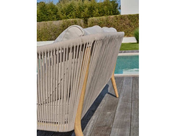 Salon bas de jardin IBARRA 5 places en aluminium imitation bois et corde tissée - ECRU