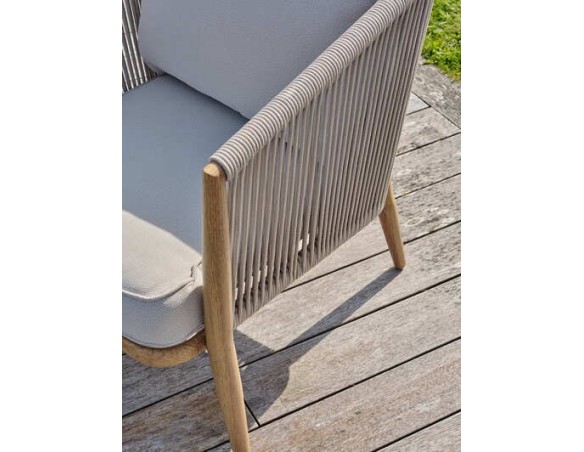 Salon bas de jardin IBARRA 5 places en aluminium imitation bois et corde tissée - ECRU