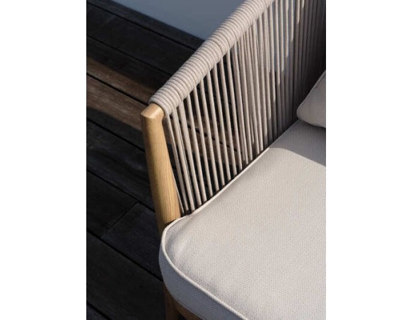 Salon bas de jardin IBARRA 5 places en aluminium imitation bois et corde tissée - ECRU