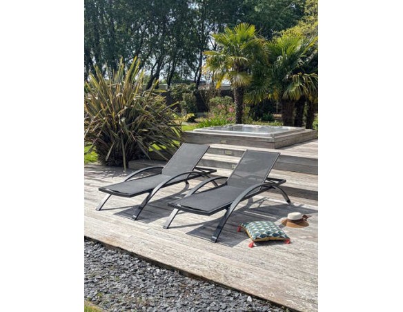 Bain de soleil anthracite inclinable dossier 5 positions - Barcelona