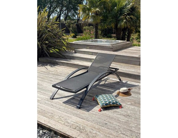 Bain de soleil anthracite inclinable dossier 5 positions - Barcelona