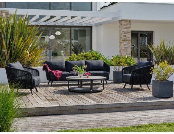 Salon bas de jardin Noir 5 places en aluminium - BIARRITZ