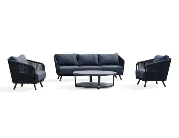Salon bas de jardin Noir 5 places en aluminium - BIARRITZ
