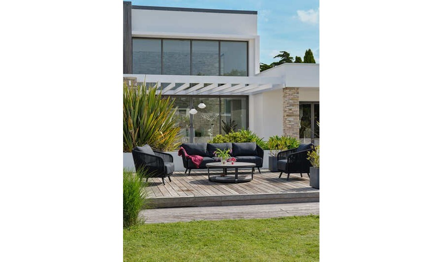 Salon bas de jardin Noir 5 places en aluminium - BIARRITZ Salon bas de jardin Noir 5 places en aluminium - BIARRITZ