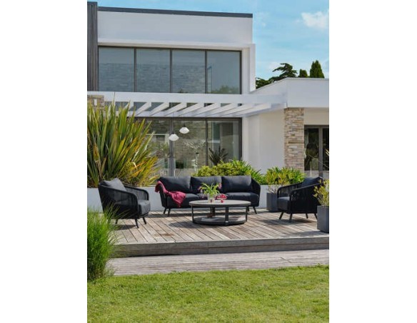 Salon bas de jardin Noir 5 places en aluminium - BIARRITZ