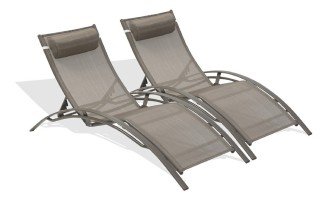 Lot 2 chaise longues alu textilène