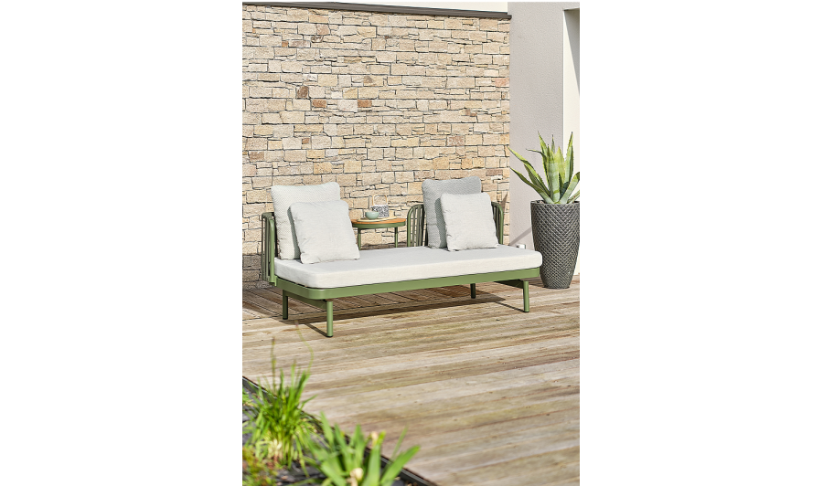 Canapé de jardin 2/3 places modulable en aluminium - Vert olive - BARLIA Canapé de jardin 2/3 places modulable en aluminium - Vert olive - BARLIA