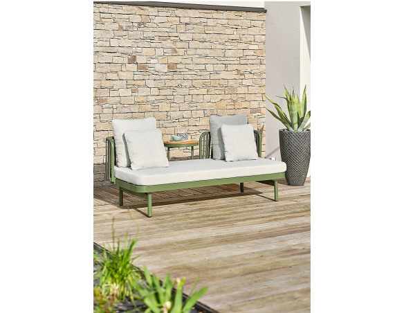 Canapé de jardin 2/3 places modulable en aluminium - Vert olive - BARLIA
