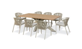 Ensemble repas de jardin grège avec 8 fauteuils - KELIA