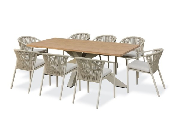 Ensemble repas de jardin grège avec 8 fauteuils - KELIA