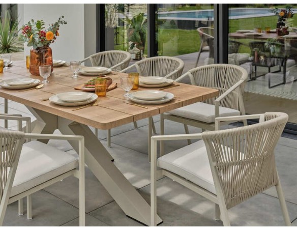Ensemble repas de jardin grège avec 8 fauteuils - KELIA