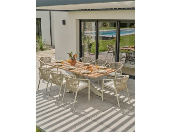 Ensemble repas de jardin grège avec 8 fauteuils - KELIA