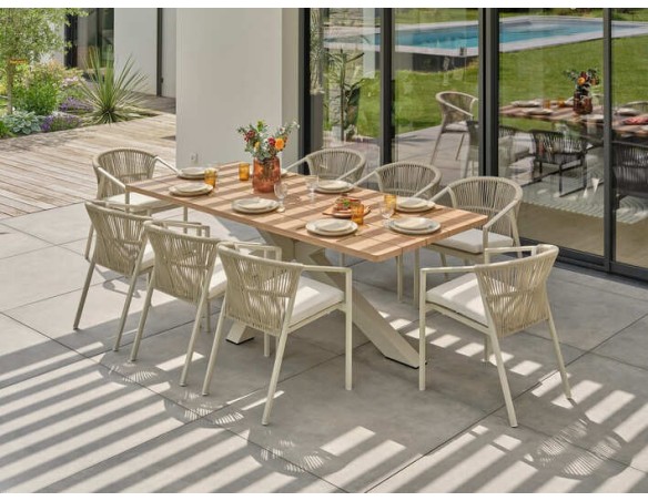 Ensemble repas de jardin grège avec 8 fauteuils - KELIA