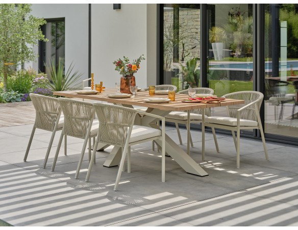 Ensemble repas de jardin grège avec 6 fauteuils - KELIA