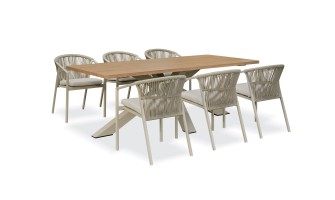Ensemble repas de jardin grège avec 6 fauteuils - KELIA