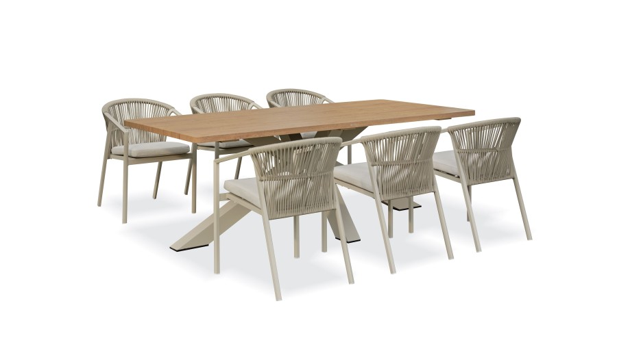 Ensemble repas de jardin grège avec 6 fauteuils - KELIA Ensemble repas de jardin grège avec 6 fauteuils - KELIA