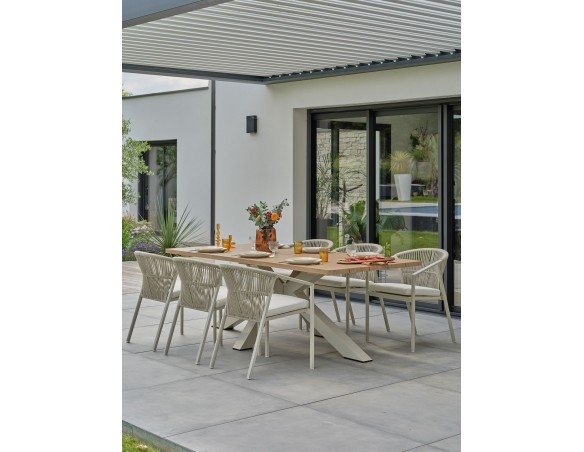 Ensemble repas de jardin grège avec 6 fauteuils - KELIA