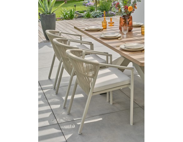Ensemble repas de jardin grège avec 6 fauteuils - KELIA