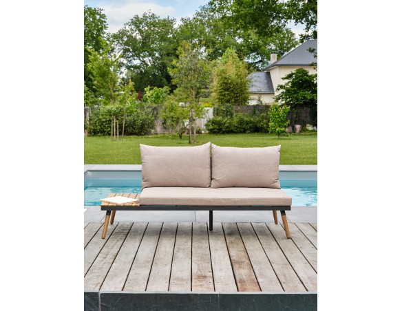 Salon de jardin d'angle 5 places en acier et bois d'acacia - Taupe - CAMINO