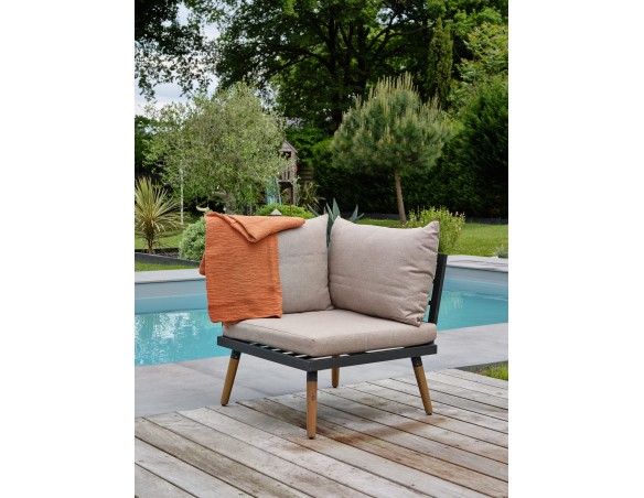 Salon de jardin d'angle 5 places en acier et bois d'acacia - Taupe - CAMINO