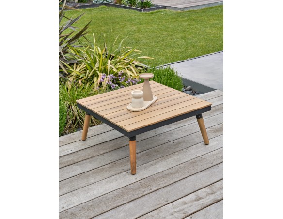 Salon de jardin d'angle 5 places en acier et bois d'acacia - Taupe - CAMINO