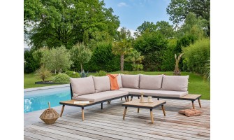Salon de jardin d'angle 5 places en acier et bois d'acacia - Taupe - CAMINO