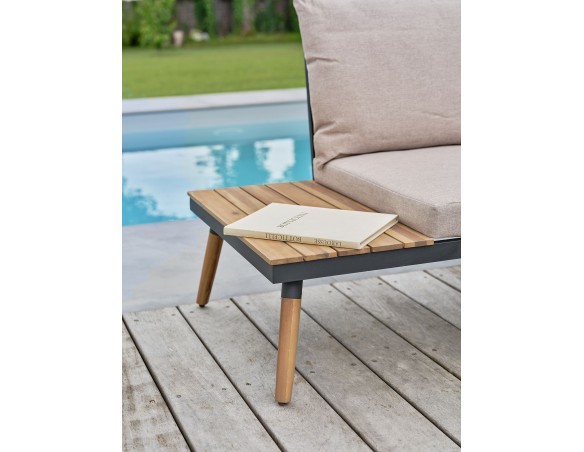 Salon de jardin d'angle 5 places en acier et bois d'acacia - Taupe - CAMINO