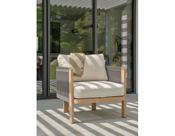 Salon bas de jardin en aluminium - effet bois - JESPAR
