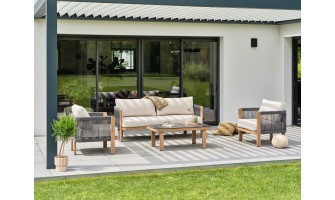 Salon bas de jardin en aluminium - effet bois - JESPAR