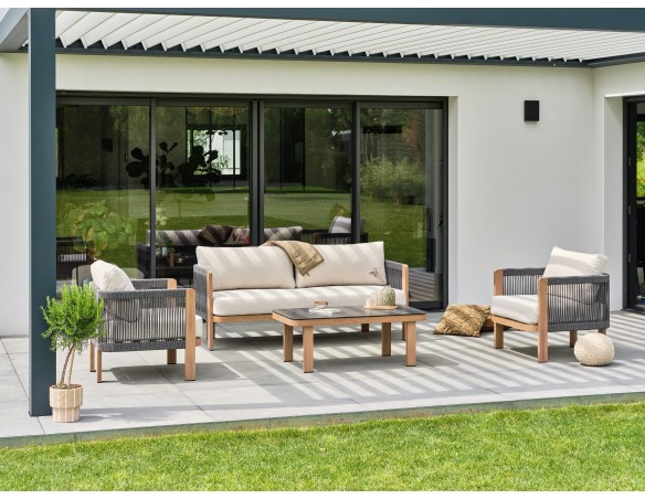 Salon bas de jardin en aluminium - effet bois - JESPAR