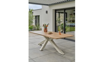 Table de jardin KELIA grège 220 cm, design moderne, plateau effet bois, 8 personnes, 100 % outdoor.