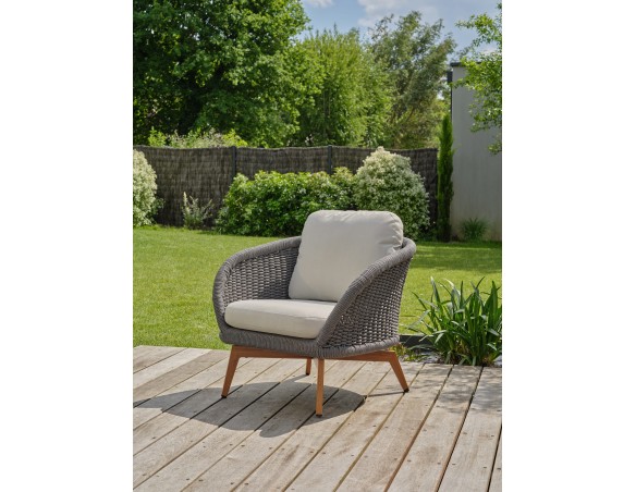 Salon bas de jardin alu et corde Olefin - EFFET BOIS